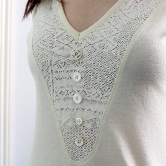 Lace Inset Knit Top with Vintage Button Accents - Picture 2 of 7